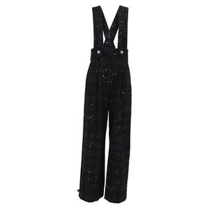 Maje Embellished Tweed Wide-Leg Overall Trousers in Black Cotton